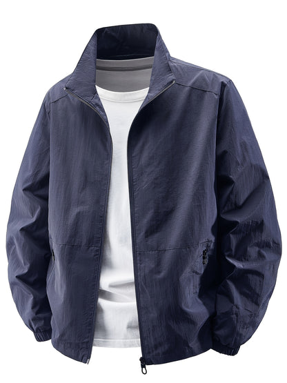 Տղամարդու ձիթապտղի կանաչ բոմբեր բաճկոն՝ կանգնած օձիքով - ամենօրյա, հարմարավետ, կայծակաճարմանդով վերնազգեստ՝ բացօթյա գործունեության համար, ամենօրյա հագուստ | Կանգնած օձիքով բաճկոն | Կայծակաճարմանդով բաճկոն