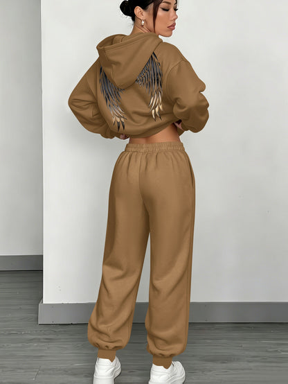 Women’s Fall Winter Casual Loose Hooded Sweatshirt & Pants Set - ayq
