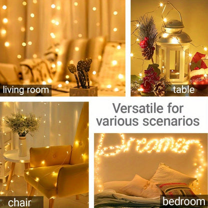 , USB LED string light, 100/50/30/10 LEDs, USB-Powered Christmas Tree & Fairy Lights, warm white, Ideal for Christmas, Halloween, Thanksgiving, wall decorations, autumn decorations, bedroom, living room, wedding, party, birth