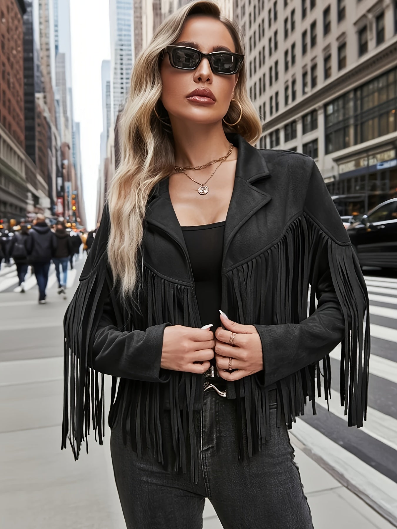 Plus Size, Women's Plus Size Elegant Long Jacket Coat - Soft Formal Lapel collar, All-Season Chic Outerwear for Office, Party, Everyday - Plus Friendly Elegant Jacket for Women, Party Attire, Suedelike Texture, Fuzzy Textured