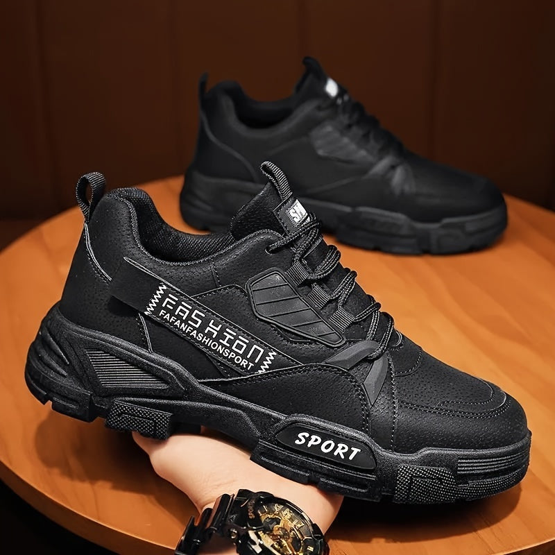 Men's Olive Green Chunky Sneakers - Stylish Outdoor Motorcycle Boots with Thick Sole, Lace-Up Design, and "SPORT" Print for Hiking, Casual Wear, and Everyday Use, Outdoor Hiking Boots | Modern Casual Sneakers | Pu Upper Sneak