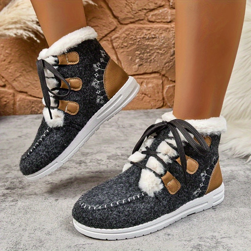 Women'S Winter Boots - Slip-On/Lace-Up Closure, Cushioned EVA Sole, Warm Fabric Upper - Available in Black/Blue/Gray/ - Everyday & Formal Outfits - Extended Sizes Available - Cold Weather Footwear, Winter Shoes, Seasonal Foot