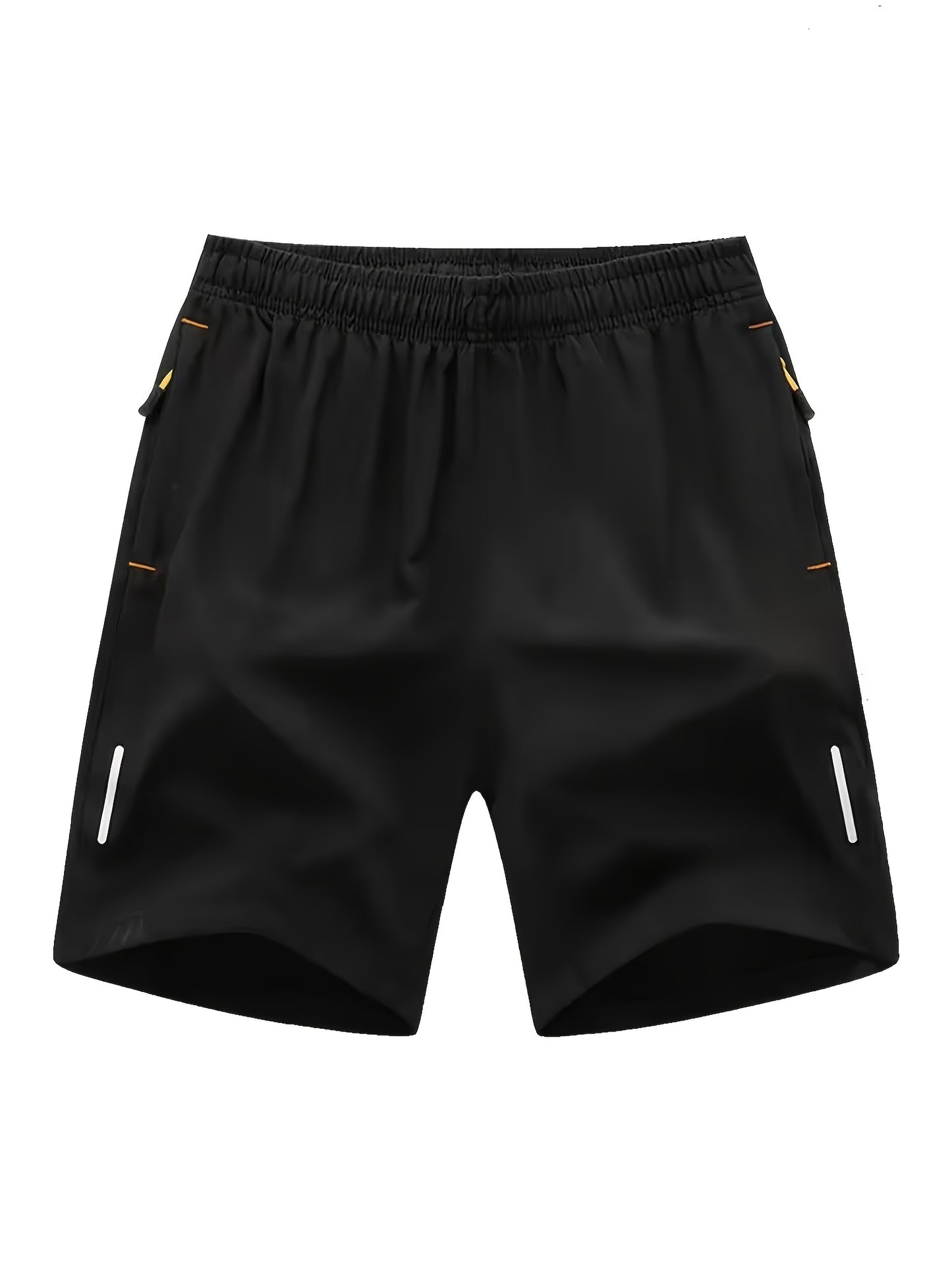 Men's Sporty Polyester Shorts Set with Reflective Strip & Zipper Pocke