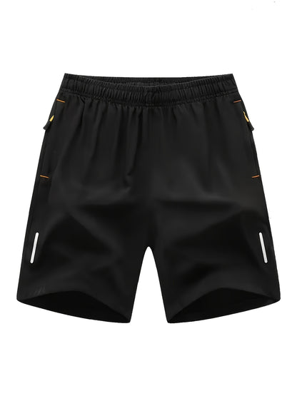 Men's Sporty Casual Shorts with Reflective Strips, Zipper Pockets