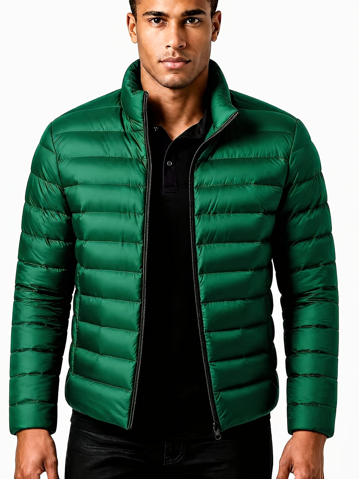 Men's Warm Winter Jacket with Stand Collar - Thick Polyester Coat