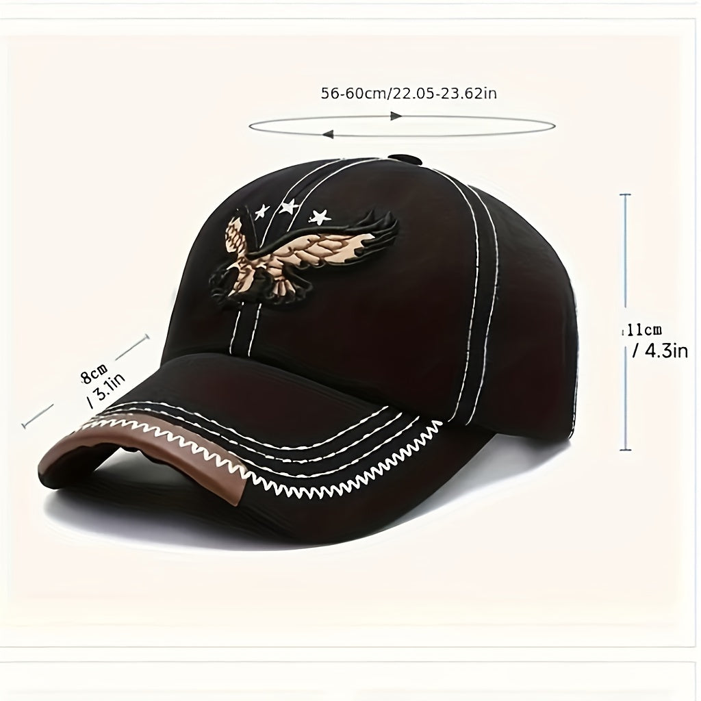 Unisex Fashion Cool 3D Eagle ասեղնագործված բեյսբոլի գլխարկ, կարգավորելի արևապաշտպանություն պատահական սպորտային արևապաշտպան գլխարկ կանանց և տղամարդկանց համար