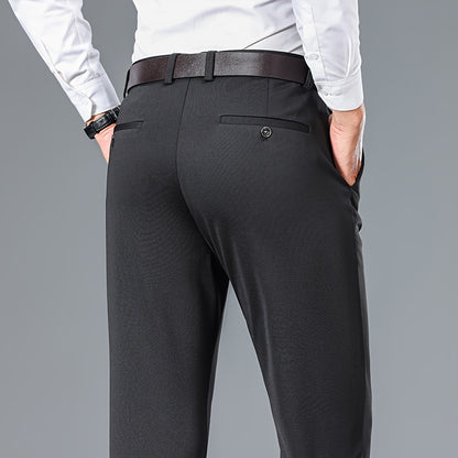 Men's Straight Leg Solid Color Pants, Men's Classic Design Pants, Versatile For Business And Casual Wear