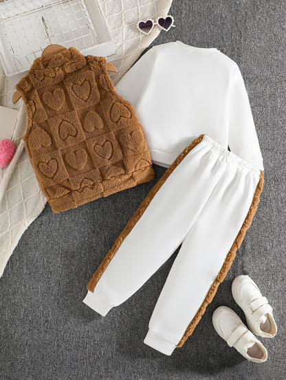 Girls 3-Piece Heart Pattern Fall/Winter Casual Set - ayq