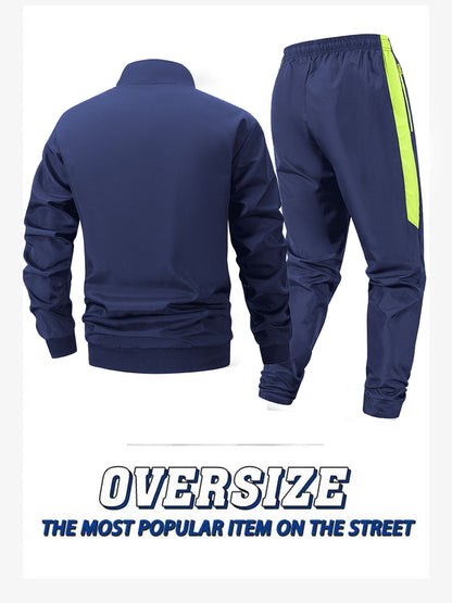 Men's Polyester Zipper Jacket & Sports Trousers Set for Fall/Winter