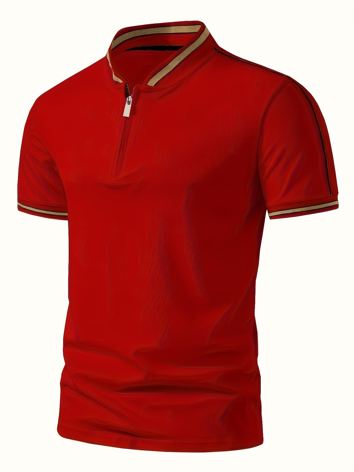 [T-Shirt] Men's Summer Casual Short Sleeve T-Shirt - Breathable Mesh Crew Neck Henley Style Zip Placket, Breathable Fabric, Dry Cleanable Regular Fit Outdoor & Casual Attire, Loose Style, Zip Front Design, Easy Care, Zip Shir - ayq