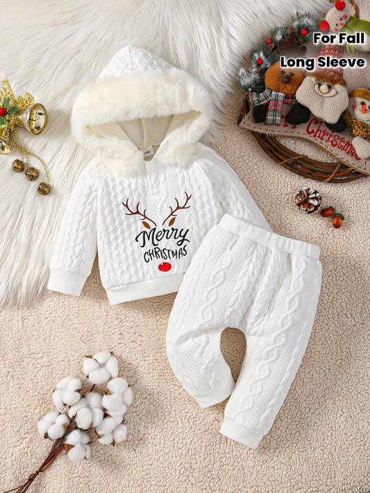 Հարմարավետ տղաների Սուրբ Ծննդյան վերնաշապիկի և տաբատի հավաքածու՝ եղջյուրի ասեղնագործությամբ - տաք բրդյա ծածկույթով, երկար թևքերով հանդերձանք աշուն/ձմեռ, իդեալական է բացօթյա օգտագործման համար