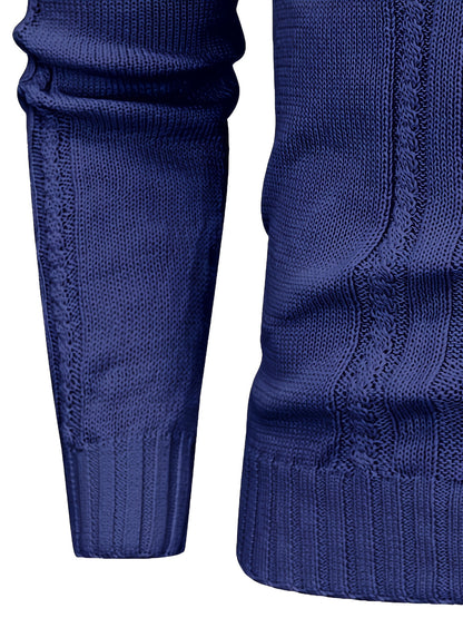 Տղամարդու բարձր օձիքով տաք տրիկոտաժե սվիտեր - ձգվող նորաձև ժապավենավոր սվիտեր, էլեգանտ ջենտլմենական կարդիգան