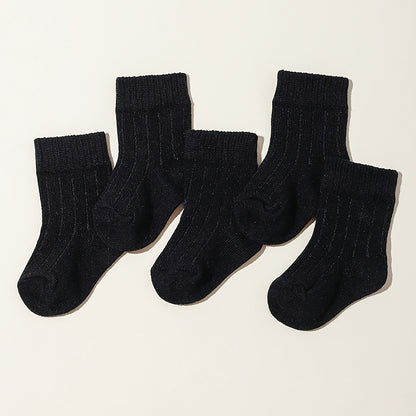 5-Pack Unisex Baby Toddler Mid-Calf Socks, Breathable Polyester Knit, Non-Slip, Hand Wash Only, All-Season Sports Socks