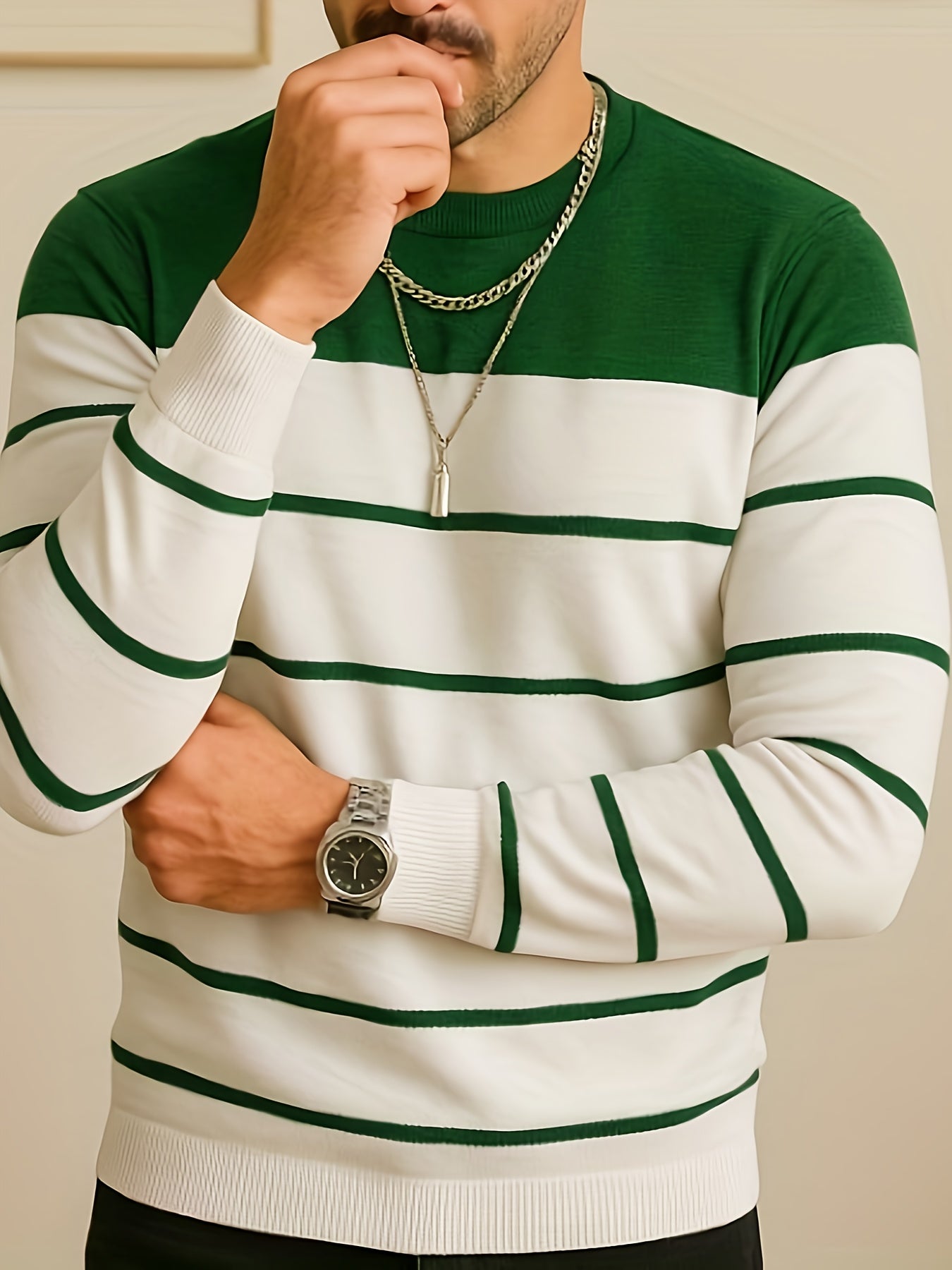 Men's All-Season Knit Sweater with Contrast Side Stripe