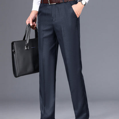 Men's Classic Gray Dress Pants - Medium Thick, Straight Fit with Slant Pockets & Zipper Closure, Polyester, Non-Stretch Fabric for Business Casual & Formal Wear, Ideal for Spring/Autumn