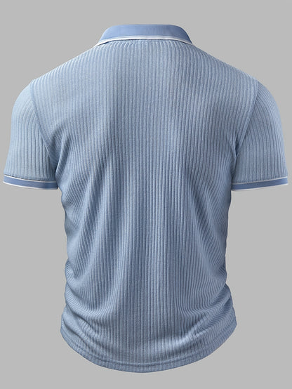 Men's Casual Color-Block Polo Shirt with Zipper, Summer Knit