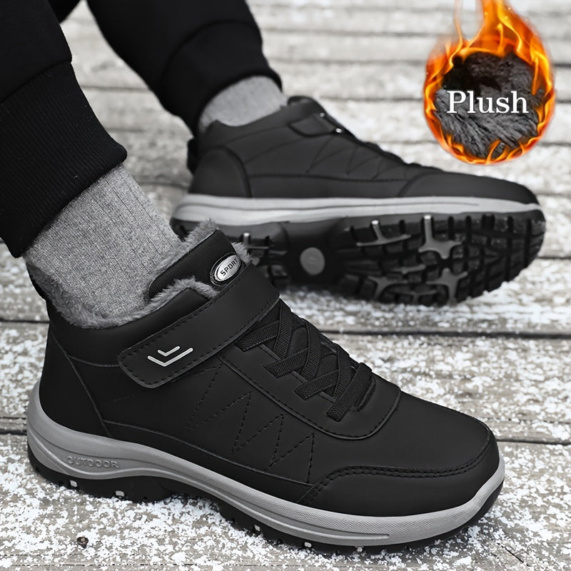 Men'S Casual Solid Color Faux Snow Boots with Plush Lining, Anti-Slip & Wear-Resistant for Outdoor Walking and Hiking in Winter, Winter Boots, Hiking Footwear, Sleek Boot Design, Durable Traction Footwear