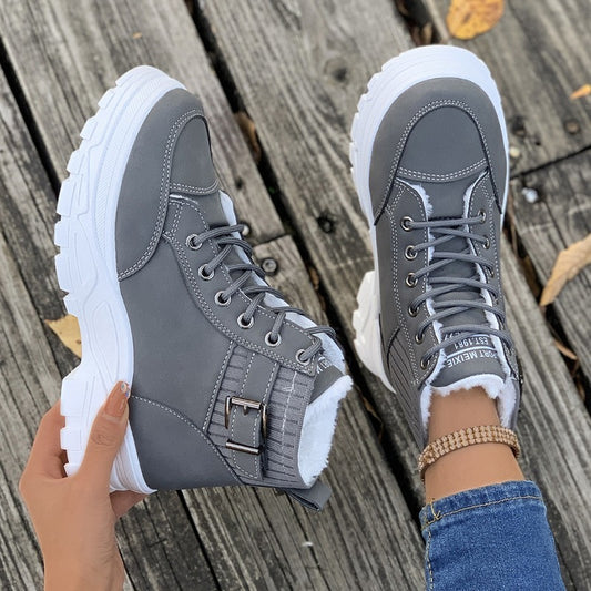 Women'S Thermal Winter Boots with Thick Platform Sole - Slip-Resistant Rubber Outsole, Lace-Up Ankle Support Boots for Cold Weather, Hiking, Travel - Black/White colorway - Synthetic Upper & Cushioned Insole - JJJ, Outdoor Fo