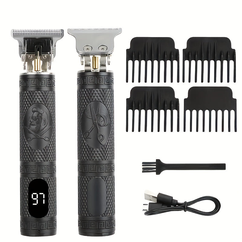 YAIAWISU Men's Cordless Electric Hair Clippers & Beard Trimmer with LCD Screen, USB-Rechargeable Cordless Grooming Kit, T-Blade Trimmer with Guide Comb Suitable for Hair, Shaving, and Scalp Trimming