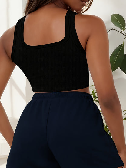 Buttery-Soft Crop Tank & Drawstring Shorts Set for Casual Wear