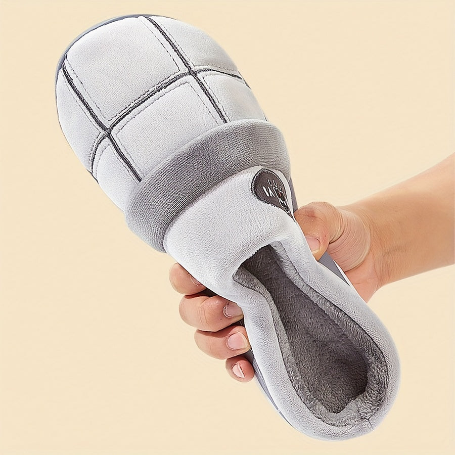 Men's Plush Memory Foam Plaid Slippers for Winter Comfort