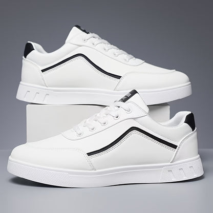 Men'S Fashion Skateboarding Shoes, Durable Anti-Slip Lace-Up Outdoor Sports Sneakers, Street Style Low Top Casual Footwear, PU Upper, Fabric Lining, PVC Sole, Cloth Insole, Round Toe, for Hiking, Daily Wear, Parties, Weddings
