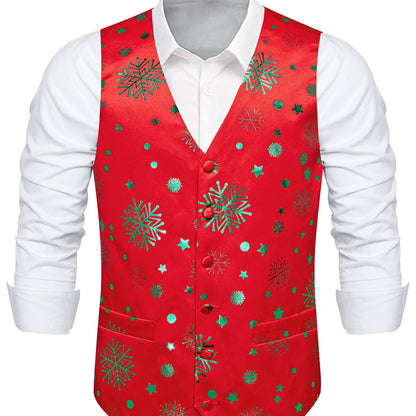DOCAPEITON Men'S Christmas Vest - Formal & Casual Holiday Party Outfit with Button Front Closure, Non-Stretch Fabric - Green & Golden Snowflake, Tree, Firework Designs - Perfect for Xmas, New Year's, Weddings - Adult Men'S Fe