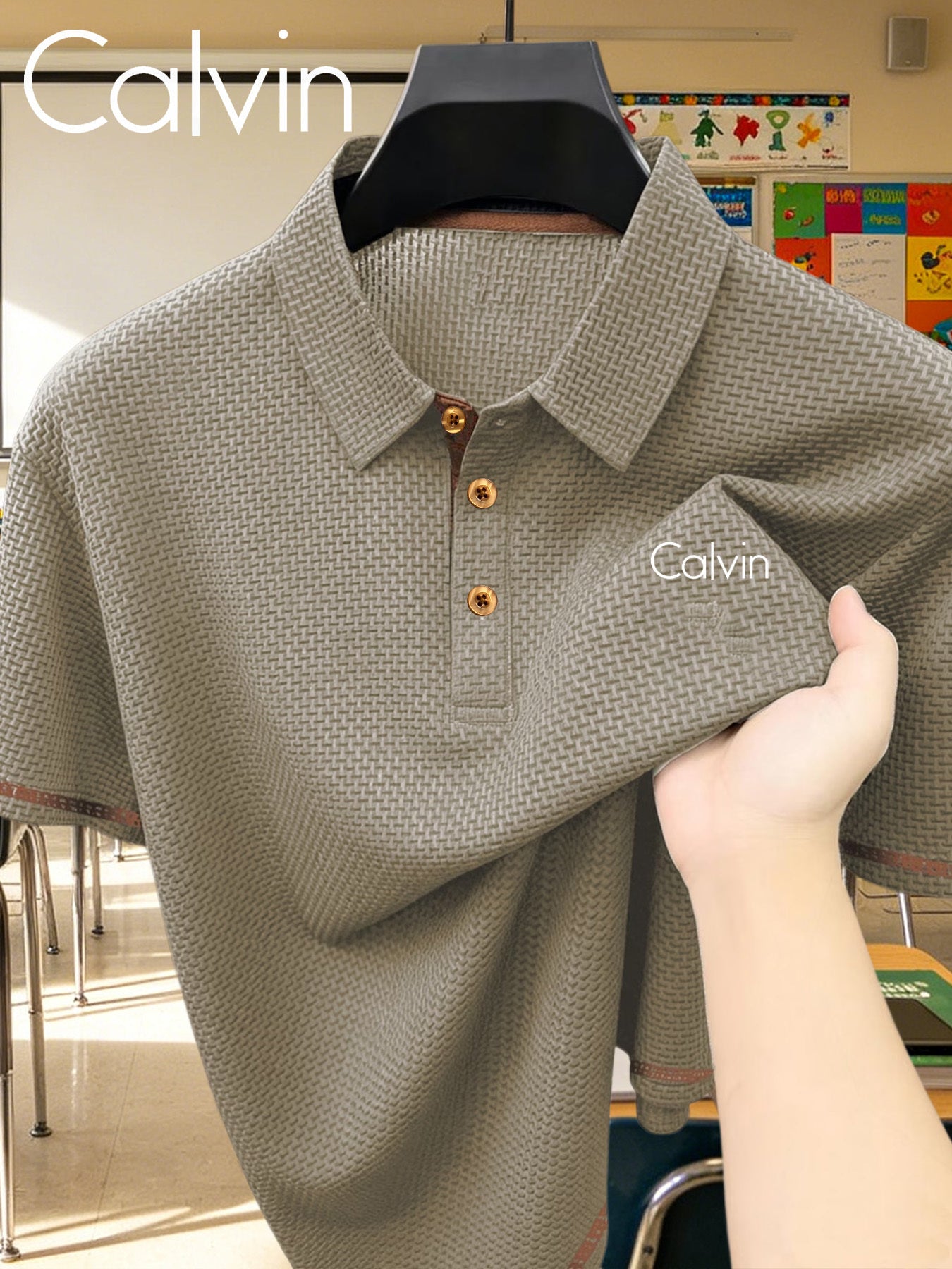 Boys' Preppy Polo Shirt with Geometric Pattern, Summer Wear