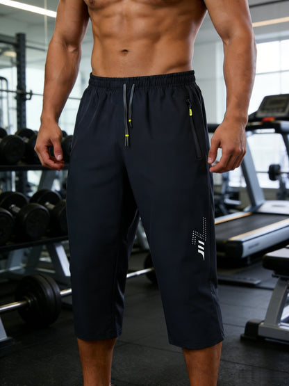 Men's Casual Capri Pants with Reflective Print, Breathable Summer Wear