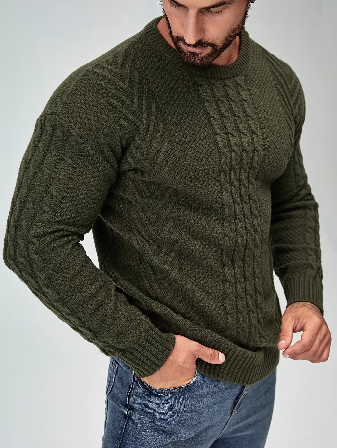 Men's Classic Autumn/Winter Textured T-Shirt, Round Neck Long Sleeve Knit Sweater, Fashion Casual Top, Suitable for Casual and Daily Wear, Men's Winter Clothing, Men's Sweater, Christmas Sweater, Men's Christmas Sweater, Wint