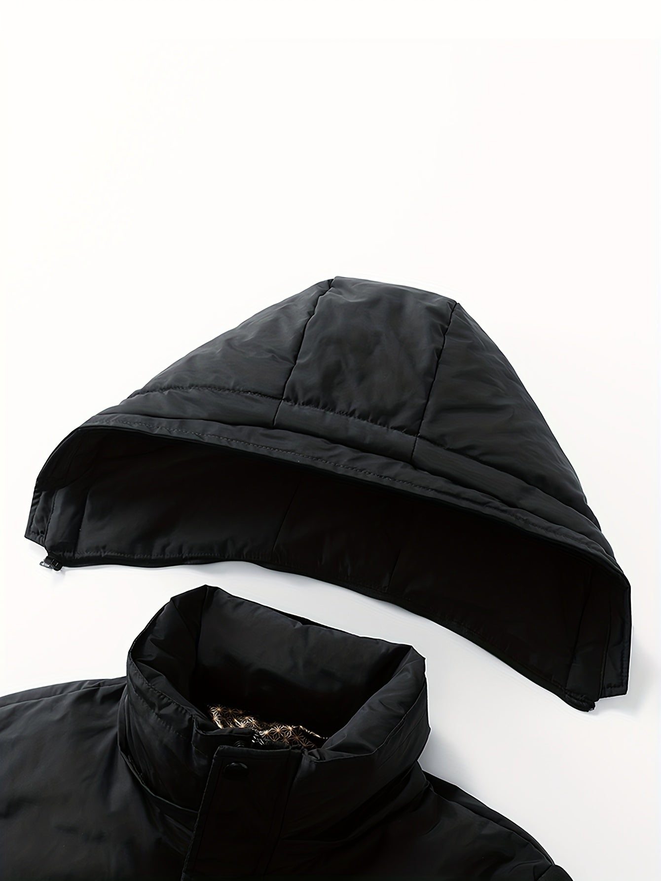 Men's Winter Jacket 100% Polyester Windproof Thermal Insulated Hooded with Detachable Hood, College Style Letter Pattern Zipper Front, Regular Fit for Skiing Outdoor Activities & Daily Wear