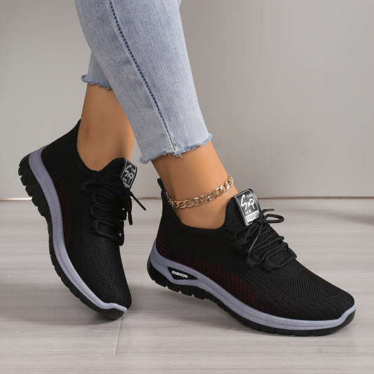 Women's Breathable Knit Platform Sneakers, Casual Lace Up Outdoor Shoes, Comfortable Low Top Running Shoes