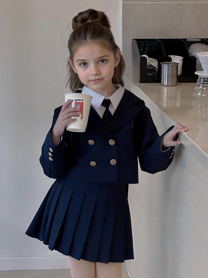 Girls' Preppy Two-Piece Blazer Set for Spring and Autumn