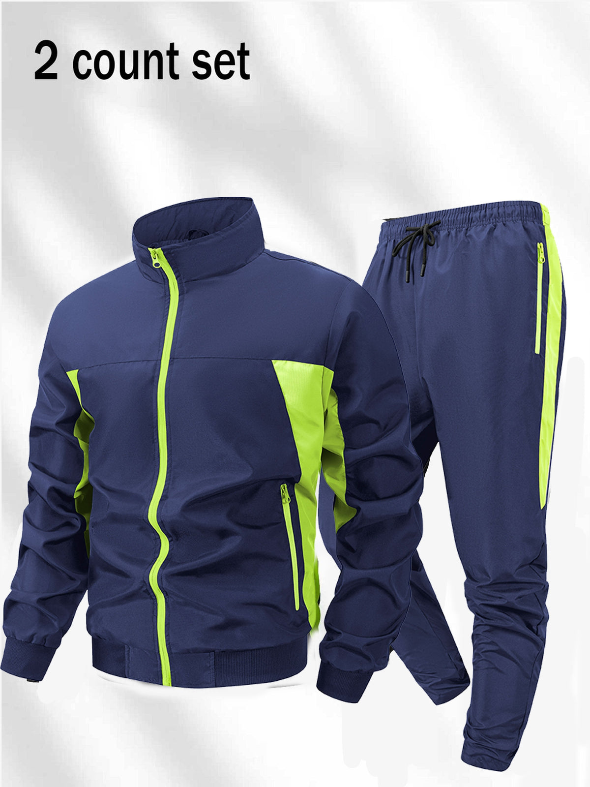 Men's Polyester Zipper Jacket & Sports Trousers Set for Fall/Winter