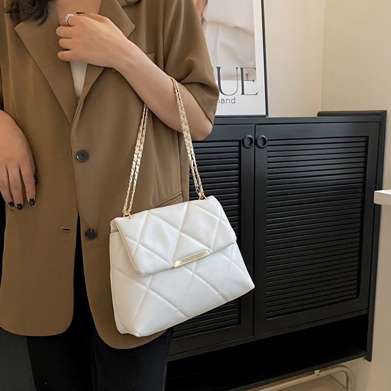 Women's Quilted Crossbody Bag - Adjustable Chain Strap, Zipper Closure, Spacious Casual Fashion Shoulder Bag, Durable Material, Urban Style, Ladies Handbag. Perfect for Daily Outings, Travel, Commuting, Dates, Shopping, and P