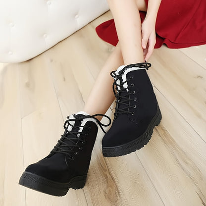 Women'S Ankle Boots - Winter Warm Round Toe Flat Shoes with Lace-Up Closure, Non-Slip Rubber Sole, & Accent - All-Season Casual Boots for Everyday & Formal, Ladies Winter Boots, Outdoor Footwear, Fabric Lined Interior, Outdoo