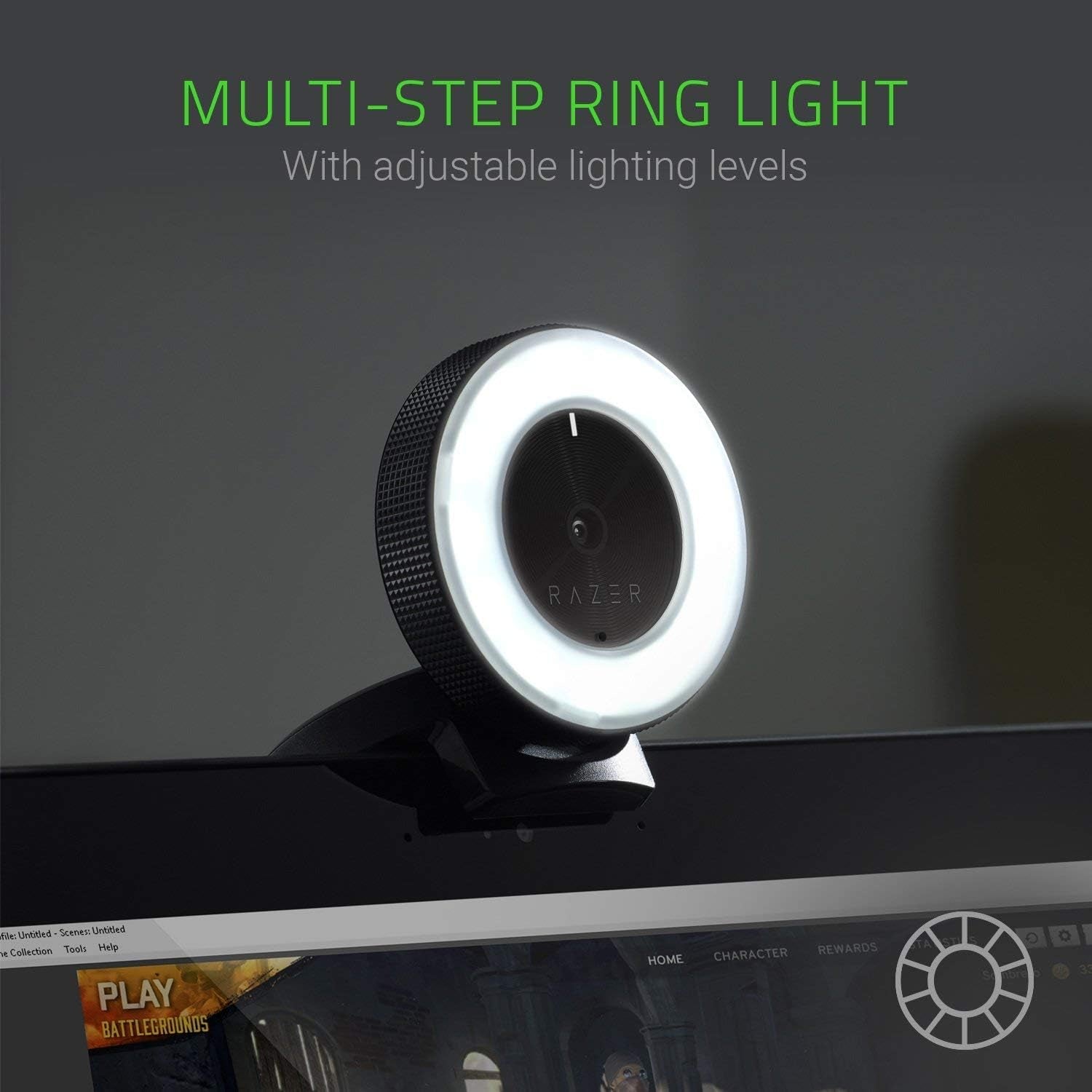 Razer Kiyo Full HD 1080P Lighting 12 LED Webcam, Black