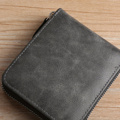 Men's Zipper Short Wallet, Multi-card Card Holder, PU Leather Bifold Wallet Money Clip With Coin Pocket, Gift For Men