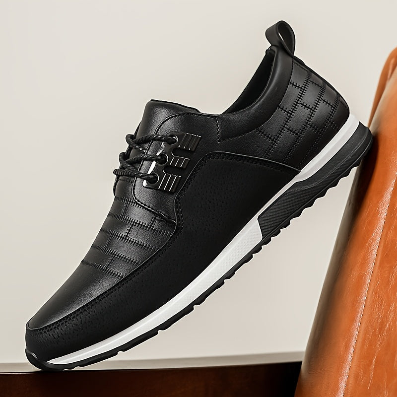 1pair Men'S Casual Business Sneakers, Round Toe, Low-Top, Solid Color, Faux Upper, with Fabric Lining, EVA Insole, PVC Sole, Lace-Up Closure for Daily and Leisure Wear