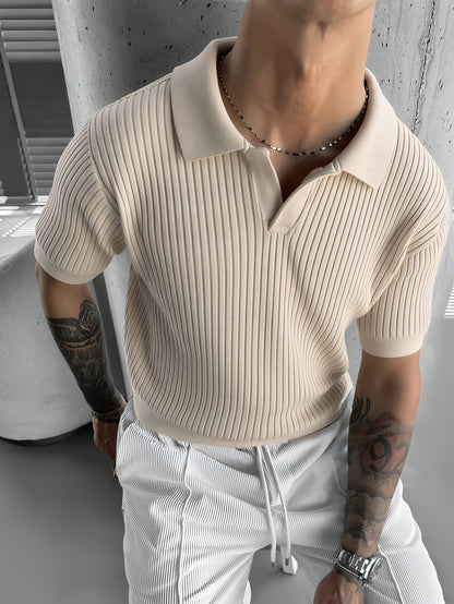 Men'S Summer Short Sleeve Polo Knit Shirt | Casual Solid Color Pullover, Suitable For Daily Wear, Outdoor Activities, And Street Style - ayq