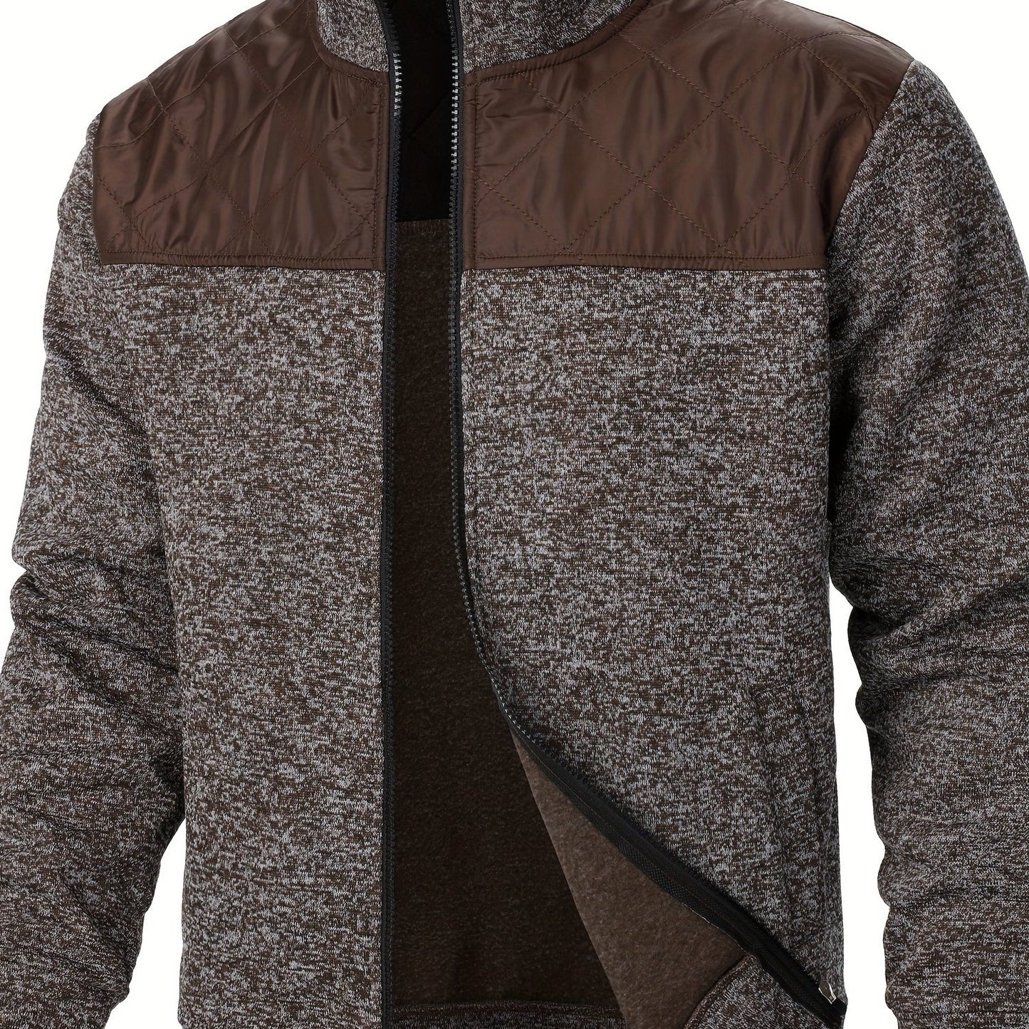 Men's Blocking Quilted Jacket For Spring And Autumn, Casual Stylish Outdoor Stand Collar Coat As Gift