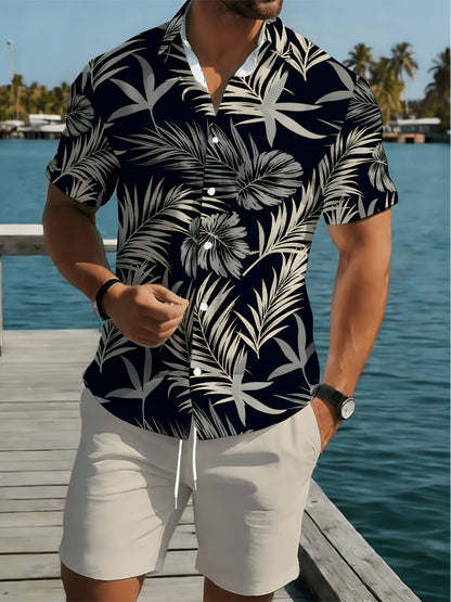 Men's Casual 3D Print Short Sleeve Shirt & Shorts Set