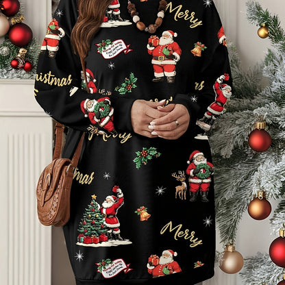 Մեծ չափսի, նորաձև և էլեգանտ աշուն/ձմեռ պարզ, կլոր վզնոցով, Ձմեռ պապի նախշերով սվիտեր մեծ չափսի կանանց համար - հարմարավետ և բազմակողմանի