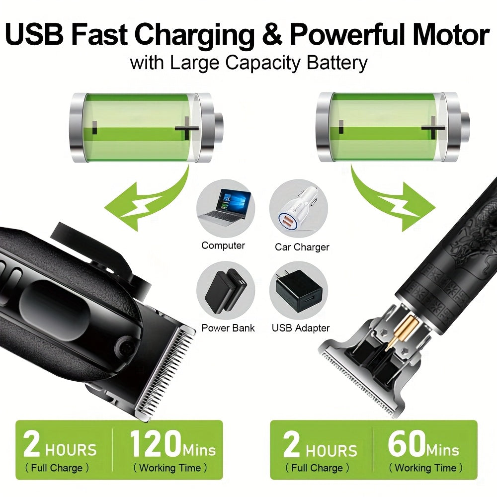 2pcs/3pcs Professional Men'S Hair Clipper - Cordless and USB Rechargeable Beard Trimmer with Limit Comb, Ideal for Haircutting and Beauty, Barber Clippers, Grooming Essentials, Sleek Design, Durable Construction, Personal Car