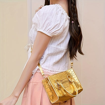 2025 թվականի ամառային նորաձև կանացի միուսով, կոկորդիլոսի նախշերով պայուսակ