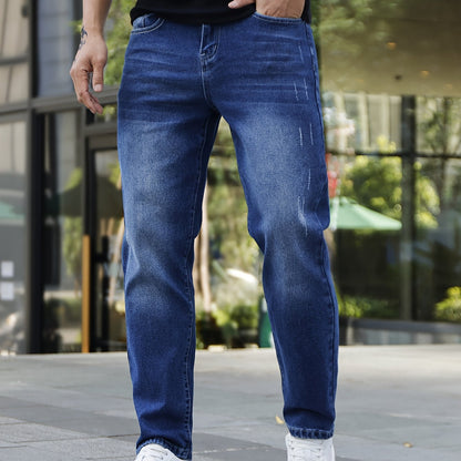 Men's Classic Slim Fit Jeans - Stretch Denim, Versatile for All Seasons, Solid Color
