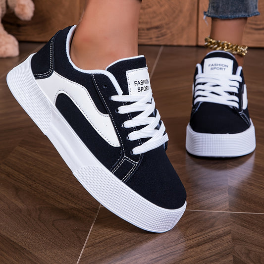 Chic Women's Low-Top Lace-Up Sneakers - Fashionable Colorblock Design, Lightweight & Comfortable Skate Shoes with EVA Sole