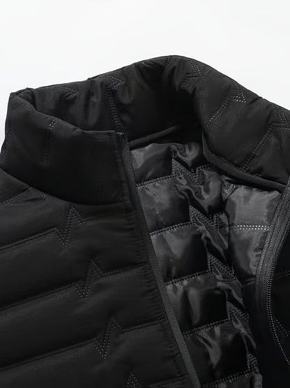 Men's Outdoor Sports Warm Vest Jacket, Stand Collar Multi-Pocket Practical Vest, Soundwave Technology Composite Print Windproof High Quality Sports Jacket - ayq