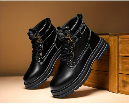 Large Size Men's High-Top Trendy British Style Short Boots Mid-Calf Work Boots Men's Hiking Boots High-Top Casual Shoes Short Boots