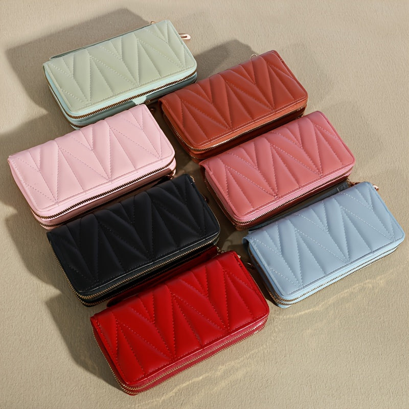 Women'S Stylish Long Wallet with Double Zippers - Casual Style, Card Holder And Coin Purse.